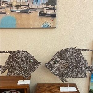 Vintage 70s Pair of 2 Metal Fish Art